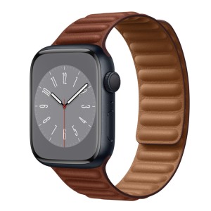 Bőr link umber barna bőrszíj kompatibilis Apple Watch 45 mm series 8 és Apple Watch Ultra 49 mm, univerzális méret