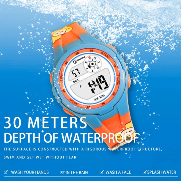 Gyermek digitális karóra, Mingrui MR2117LK, halmodell, dátum, világítás, vízálló 30 méter, kék