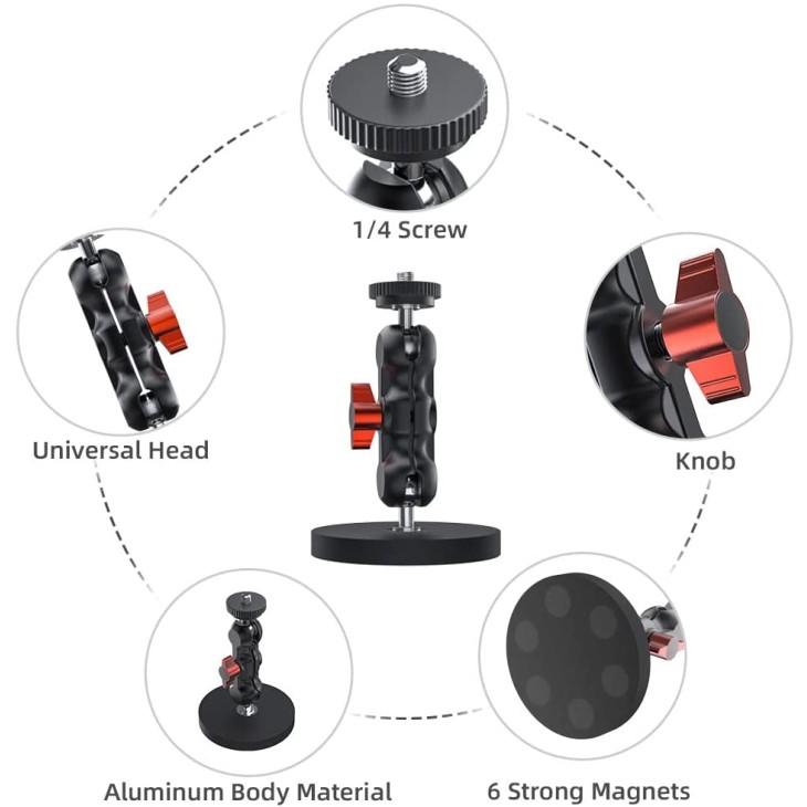 Surewo mágneses tapadókorong, állítható bilincs 1/4 csavarral, kompatibilis GoPro Hero 12,11,10,9,8,7,6, DJI Osmo Action 3/2, Insta 360 X3