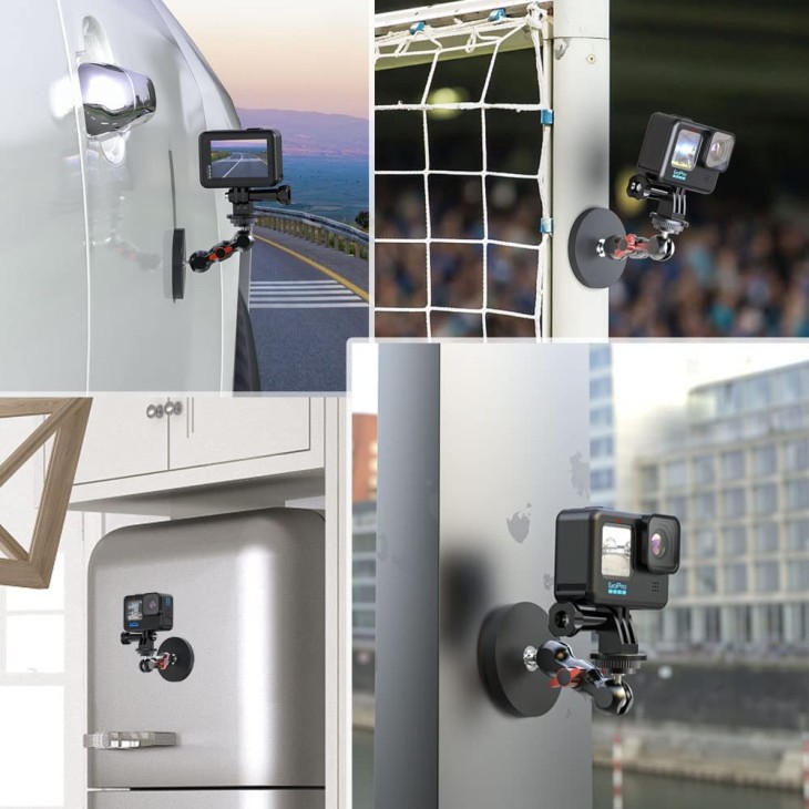 Surewo mágneses tapadókorong, állítható bilincs 1/4 csavarral, kompatibilis GoPro Hero 12,11,10,9,8,7,6, DJI Osmo Action 3/2, Insta 360 X3