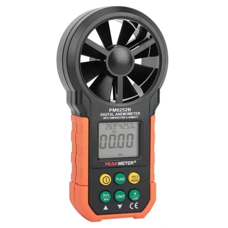 Professzionális anemométer PEAKMETER PM6252B szél, légáramlás, páratartalom, hőmérséklet mérésére, USB csatlakozó