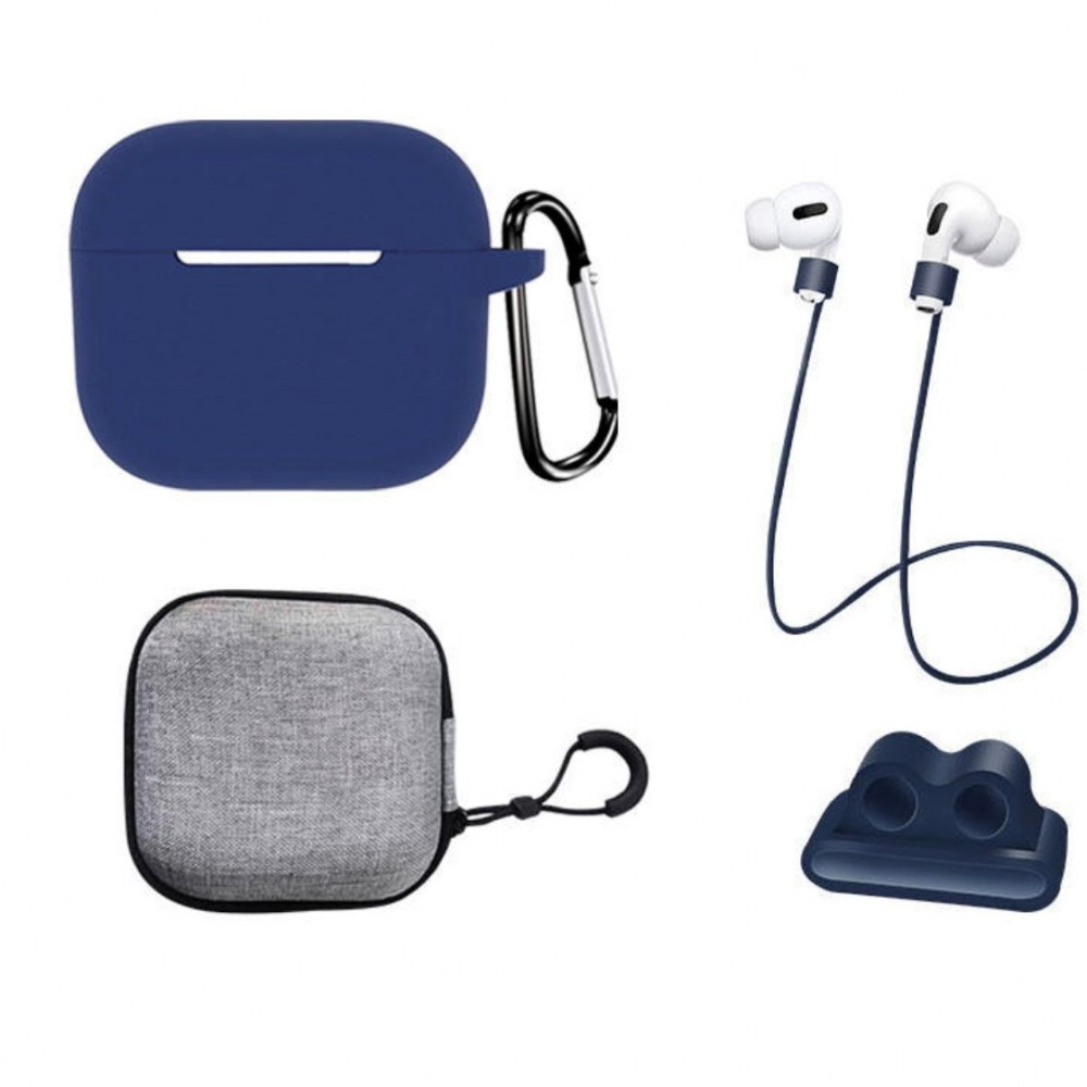 Bővített 5 az 1-ben márkájú THD készlet az Apple Airpods 3 fejhallgató védelmére, sötétkék színű