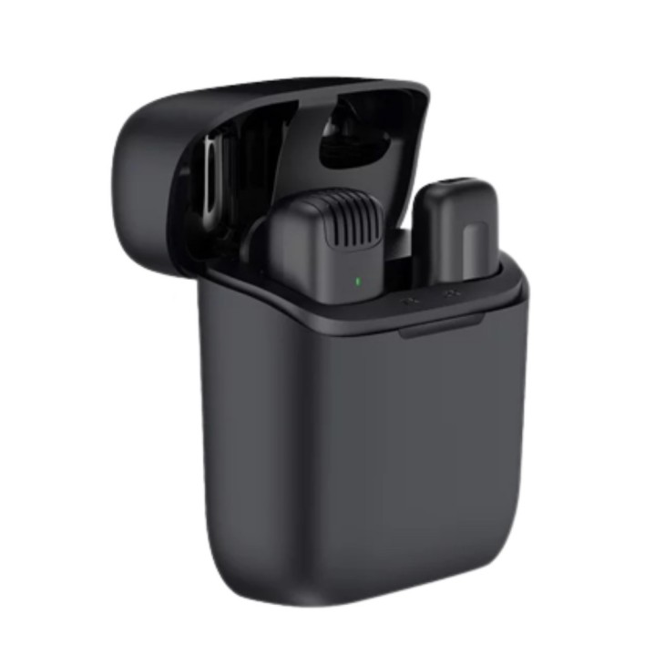 Lavalier mikrofon, Apexel, mindenirányú, vezeték nélküli, töltőtok, USB-C interfész