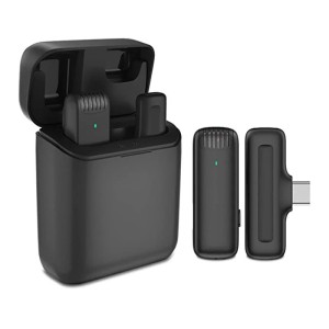 Lavalier mikrofon, Apexel, mindenirányú, vezeték nélküli, töltőtok, USB-C interfész