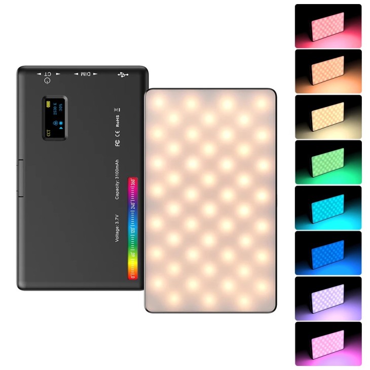 Videó lámpa vloggoláshoz, Apexel, LED, RGB, állítható fényerő, 2500-9000K, 1150 lux, 6W, állvány mellékelve