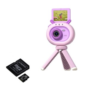 Csomag: digitális fényképezőgép gyerekeknek, THD S2, fotó felbontás 12 megapixel, videó 1080p, összecsukható szelfi képernyő, microSD kártya 32 Gb, rózsaszín katica