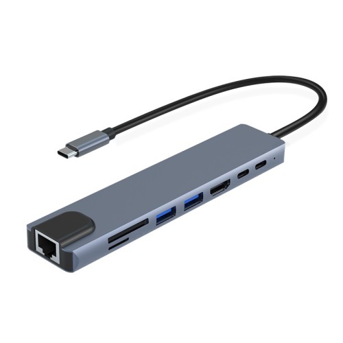 IKATAK 8 az 1-ben adapter, USB-C-HDMI 4k 30HZ, 2 X USB-A, audio, SD, TF, 2 x USB-C, LAN RJ45, kompatibilis az Apple Macbook Air és Apple Macbook Pro rendszerekkel