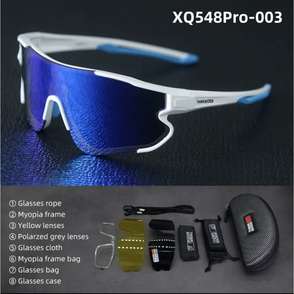 ThinkRider XQ548Pro kerékpáros szemüveg UV-védelemmel, polarizált lencsékkel, 3 lencsés készlet, fehér keret