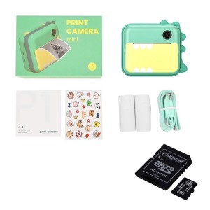 Csomag: 32 Gb-os memóriakártya + digitális fénykép-video kamera gyerekeknek, THD Pixels P1 Wifi, hőnyomtató, 12 megapixeles felbontás, zöld