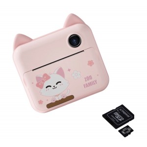 Csomag: 32 Gb memóriakártya + Digitális fotó-video kamera gyerekeknek, THD Pixels P1 Wifi, hőnyomtató, 12 megapixeles felbontás, rózsaszín