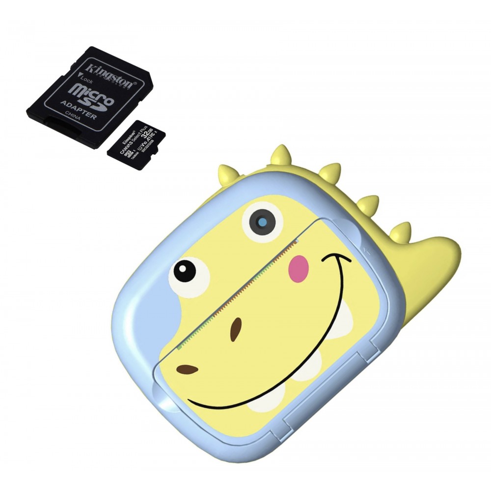 Csomag: 32Gb memóriakártya + digitális fénykép-video kamera gyerekeknek, THD Pixels KX-07, Wifi kommunikáció, hőnyomtató, 12 megapixeles felbontás, kék