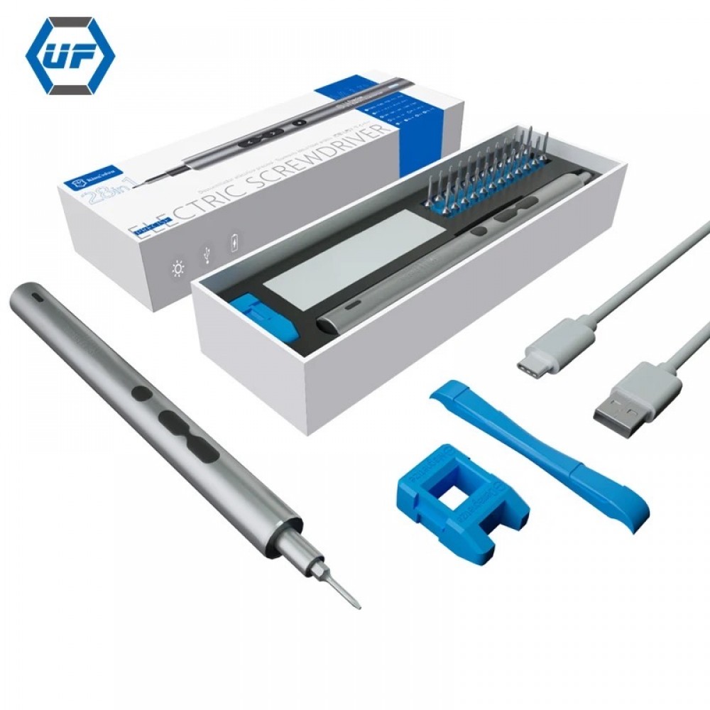 28 az 1-ben nagy pontosságú elektromos csavarhúzó, UF Tools, 300 ford./perc, 24 bit, LED lámpa, USB-C töltés