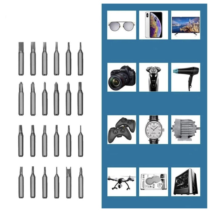 28 az 1-ben nagy pontosságú elektromos csavarhúzó, UF Tools, 300 ford./perc, 24 bit, LED lámpa, USB-C töltés