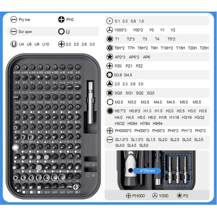 Nagy pontosságú csavarhúzó készlet 130 az 1-ben, KING'SDUN, ergonomikus fogantyú, teleszkópos hosszabbító, laptop, kamera, telefon, drón javítás