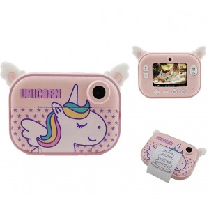 Digitális fotó-videokamera gyerekeknek, THD Pixels C3Pro, Wifi, hőnyomtató, 12 megapixeles felbontás, rózsaszín unikornis modell