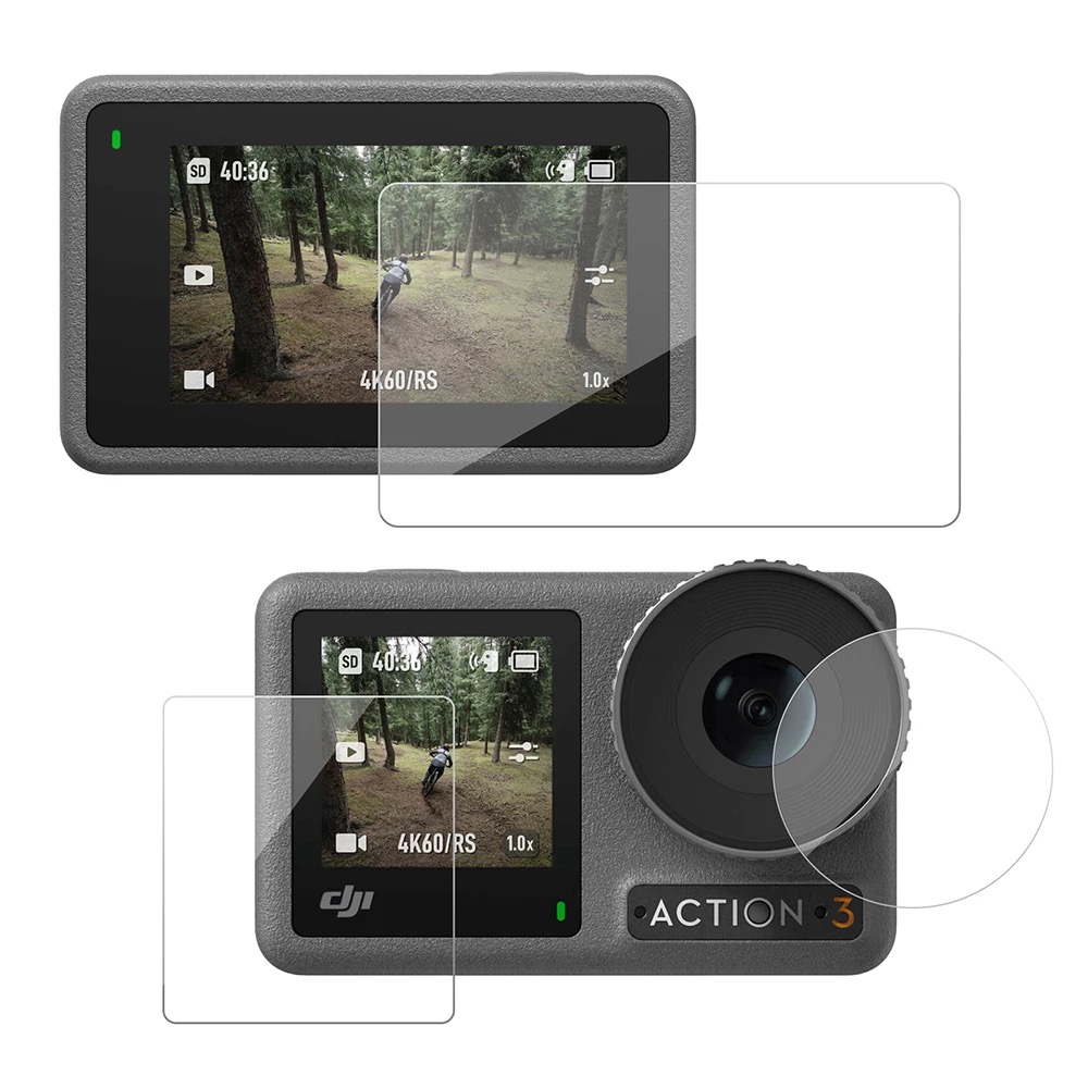 Kijelzővédő üveg és Telesin lencsekészlet, a DJI Osmo Action 3 kamerához