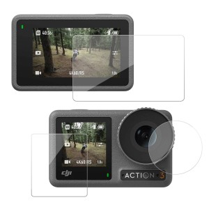 Kijelzővédő üveg és Telesin lencsekészlet, a DJI Osmo Action 3 kamerához