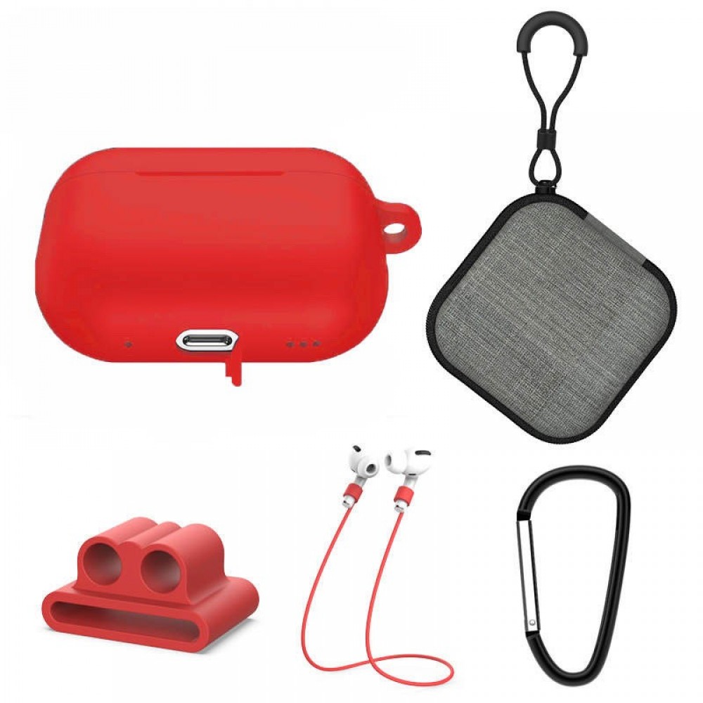 Bővített 5 az 1-ben készlet az Apple Airpods Pro 2. generációs fejhallgató védelmére, piros színű