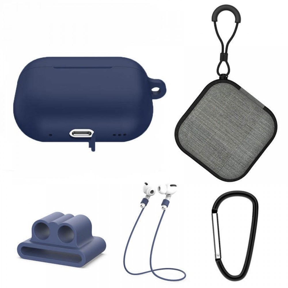 Bővített 5 az 1-ben készlet az Apple Airpods Pro 2. generációs fejhallgató védelmére, sötétkék színű