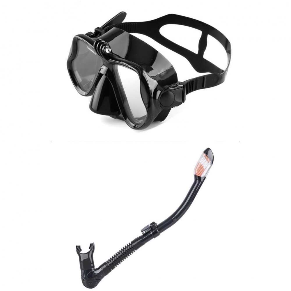 Aloma AM708 búvár- és szabadtüdős merülőkészlet, amely maszkból és csőből, kettős lencséből, GoPro-tartóból áll, fekete