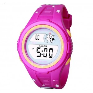 Gyermek digitális karóra, Mingrui MR2117LK, modell asztro-macska, dátum, világítás, vízálló 30 méter, magenta