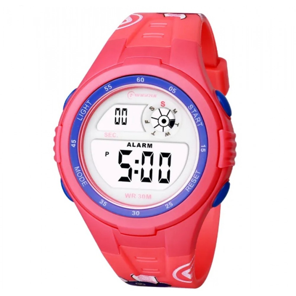 Gyermek digitális karóra, Mingrui MR2117LK, nyúl modell, dátum, világítás, vízálló 30 méter, piros