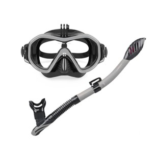 Aloma AM105 búvár- és szabadtüdős merülőkészlet, amely maszkból és csőből áll, egyetlen kiterjesztett lencsével, GoPro-tartóval, fekete