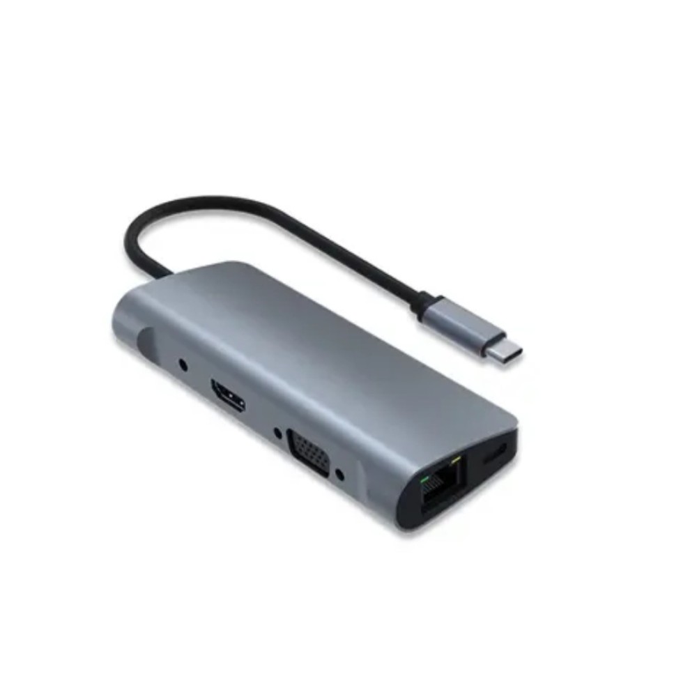 IKATAK 9 az 1-ben adapter, USB-C HDMI 4k 30HZ, 2 X USB-A, audio, TF/SD, USB-C, VGA, LAN RJ45, kompatibilis az Apple Macbook Air és Apple Macbook Pro rendszerekkel