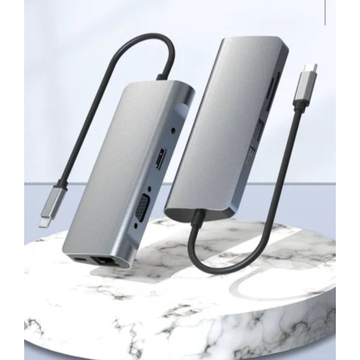 IKATAK 9 az 1-ben adapter, USB-C HDMI 4k 30HZ, 2 X USB-A, audio, TF/SD, USB-C, VGA, LAN RJ45, kompatibilis az Apple Macbook Air és Apple Macbook Pro rendszerekkel