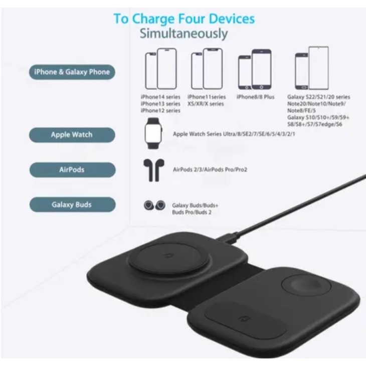 3 az 1-ben vezeték nélküli töltő, IKATAK, kompatibilis: iPhone 15,14,13,12, Apple Watch, Airpods, teljesítmény 3W/15W, összecsukható