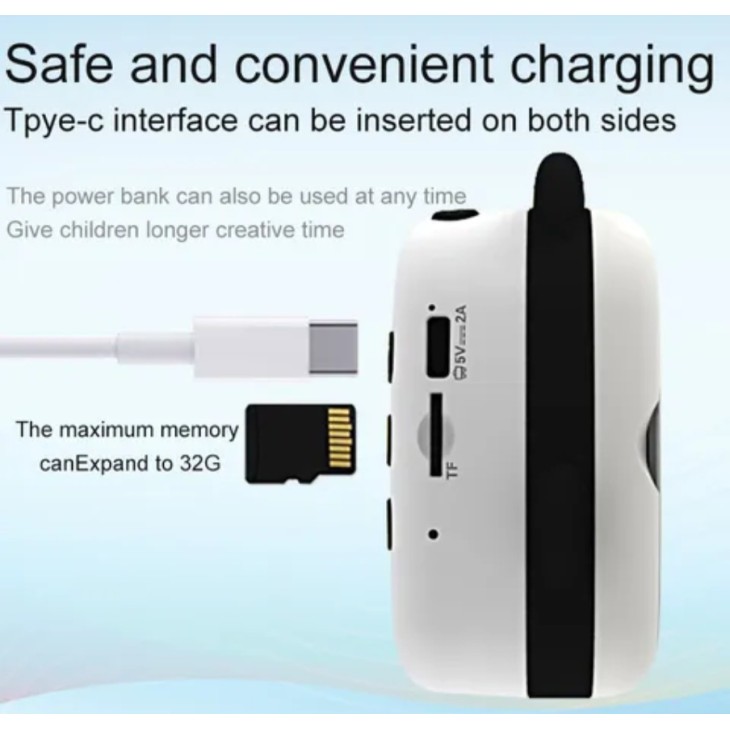 Csomag: Digitális gyerekfotó-videokamera, THD Pixels KX-03, micro SD kártya 32Gb, Wifi, hőnyomtató, 12 megapixeles felbontás, Panda modell