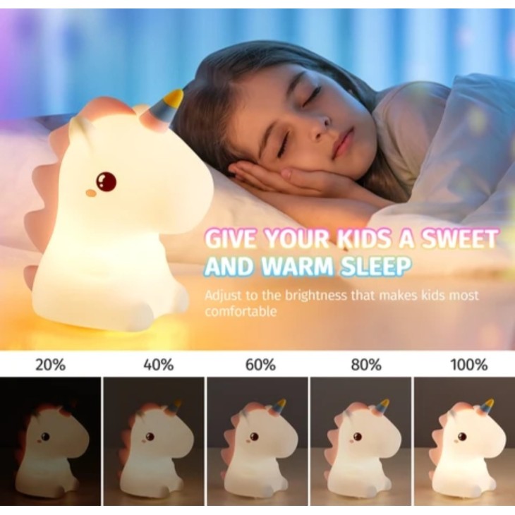 Éjszakai lámpa gyerekszobába, THD SL2, LED, Unicorn modell, Érintésérzékelő, Fehér