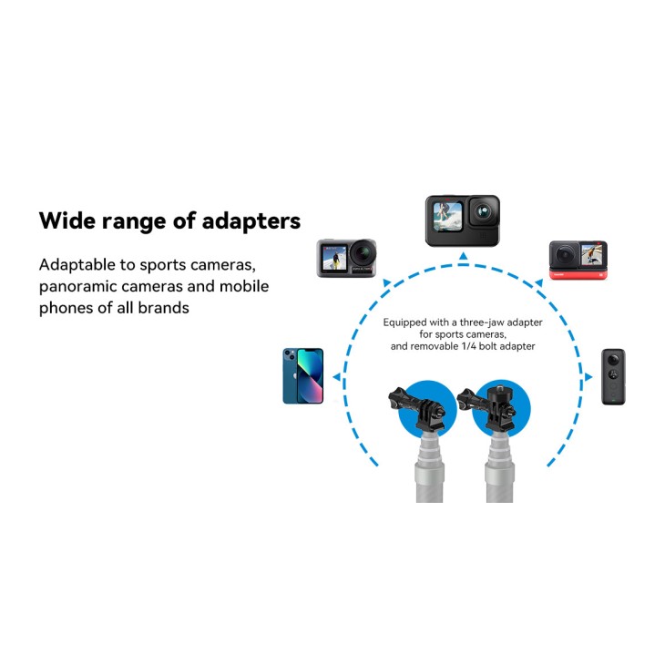 Telesin szelfibot, kompatibilis: GoPro Hero 12,11,10, Insta 360 X3, Osmo Action 4, Action 3 láthatatlan, karbon anyag, hossza 3 méter