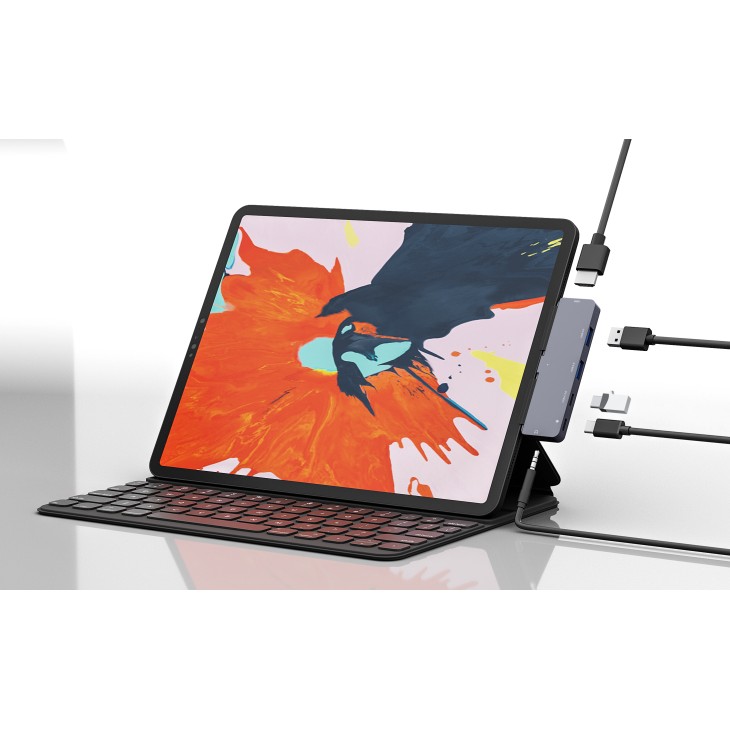 IKATAK 6 az 1-ben adapter, USB-C-HDMI 4k 30HZ, 2 x USB3.0, audio, 2 x USB-C, kompatibilis az Apple iPad Pro készülékkel