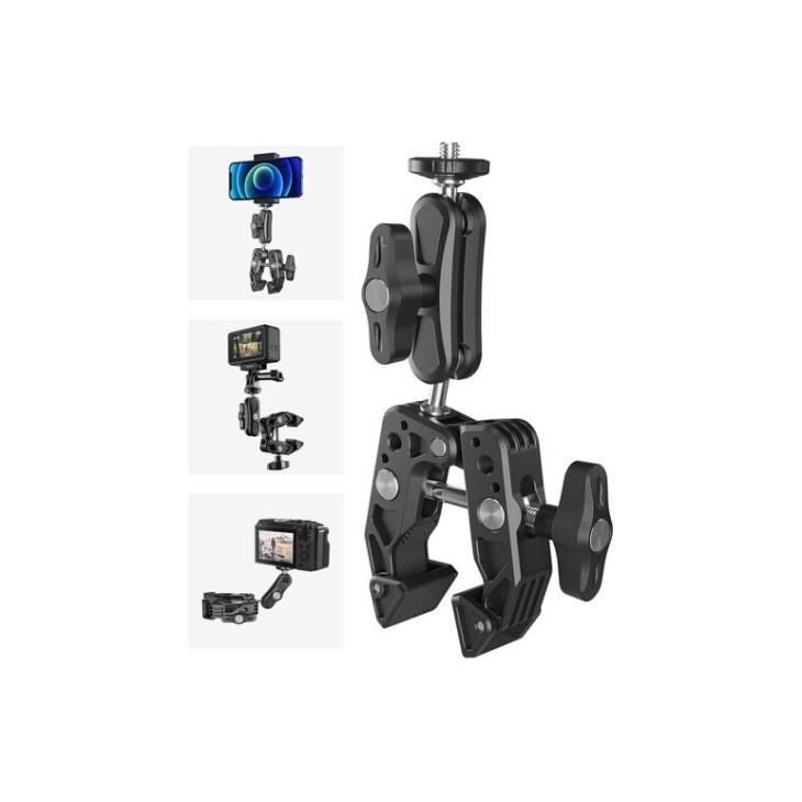 Multifunkcionális tartó rákszorítóval, Telesin SC-001, 360 fokos forgatás, 1/4 csavar, GoPro Hero tartó, monitor, videolámpa, mikrofon