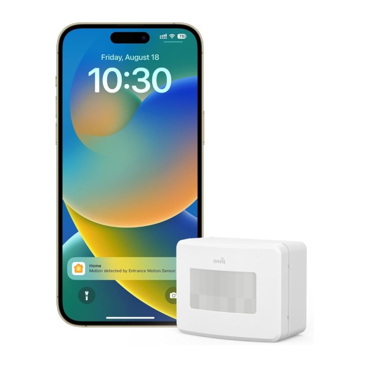 Mozgásérzékelő, hőmérséklet, páratartalom, Onvis Motion Sensor SMS2, Apple HomeKit kompatibilis, okosotthon-automatizálás