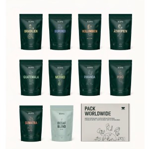 Incapto Worldwide kávébab kóstoló készlet, 10 db 100 g-os eredeti kávé, 100% Arabica, különleges kávé, ideális ajándék