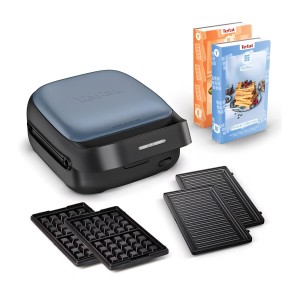 Tefal Snack Collection SW8674F0 szendvics- és gofrisütő, 700W, 2 db kivehető tányérkészlettel, tapadásmentes bevonattal, helytakarékos, receptkönyvekkel, szállítás 7-8 nap, fekete/kék