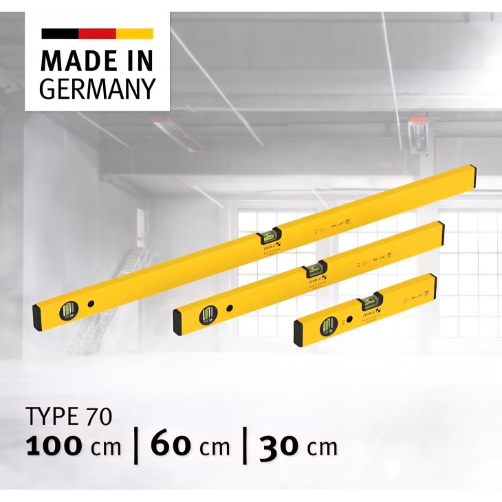 3 részes vízmérték készlet STABILA Spirit Level Prime Set 70, 100/60/30 cm, nagy pontosságú, védőkupakokkal, Németországban készült