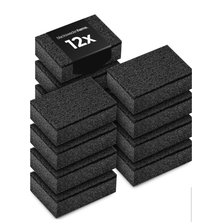 12 darabos konyhai szivacskészlet, Black Sweden Home, dörzsölő réteggel, univerzálisan használható, ellenálló és tartós, Black Luxury Edition