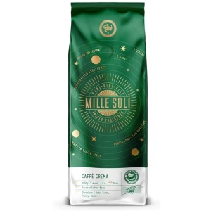MilleSoli Caffè Crema kávébab 1 kg, hagyományos háromszoros pörkölésű, tökéletes krémmel, alacsony savtartalommal, automata eszpresszógépekhez és portafilterekhez