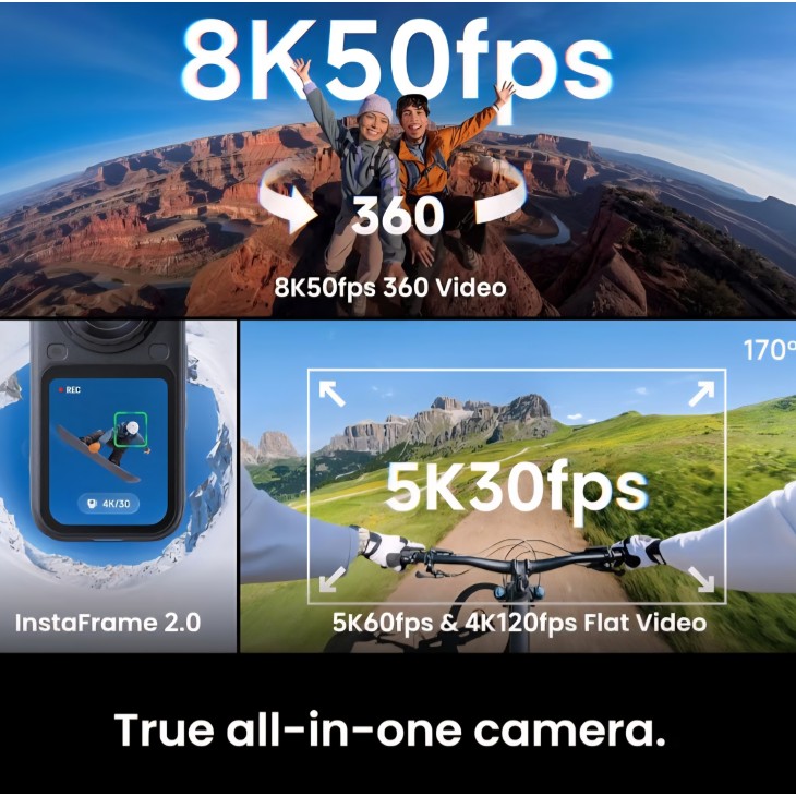 Insta360 X6 Essentials csomag 360°-os videokamera, 8K, 1/1.1"-es érzékelők, cserélhető objektívek, AI Triple Chip, akár 140 perces akkumulátor-üzemidő, 7-8 napos szállítás