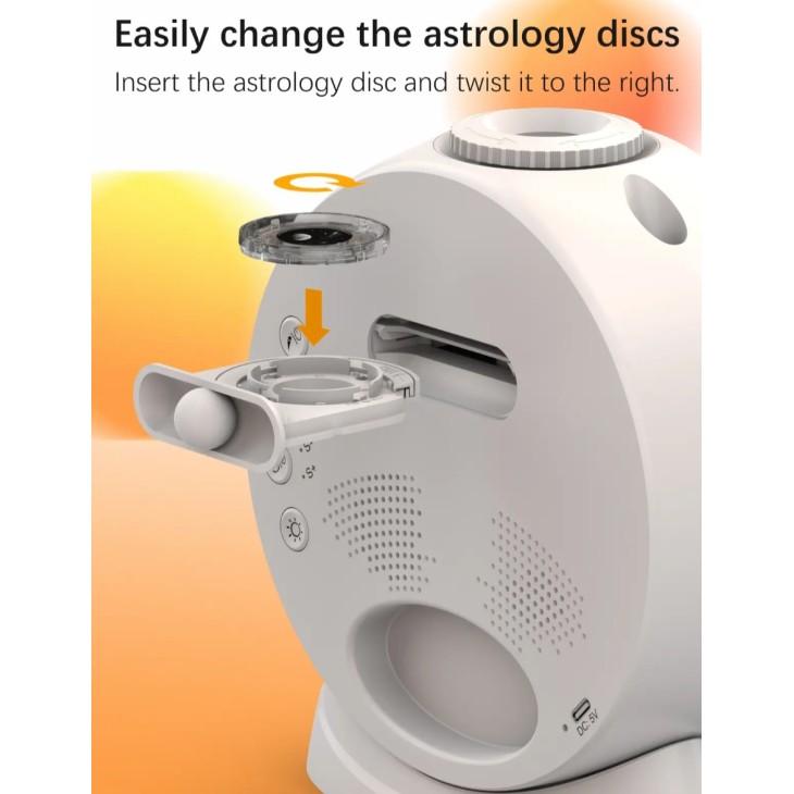 Gyermekszoba planetárium, Galaxy Star GS-YHX06, lámpa 13 vetítőlemezzel, bluetooth hangszóró, ébresztő, óra, fehér