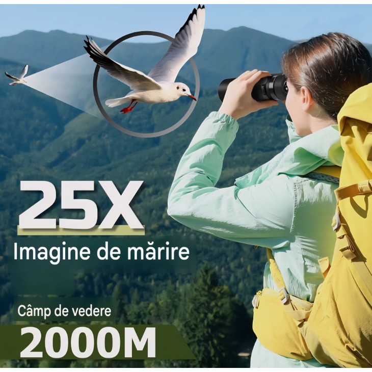 UBieok 25x60 távcső BAK4 prizmákkal, FMC lencsékkel, 60 mm-es objektívvel, vízálló és páramentes, állítható fókusz, fekete, szállítás 7-9 nap