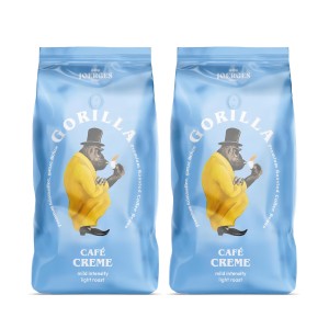 Joerges Gorilla Café Cream kávébabok, 2 x 1 kg, finom krém, kiegyensúlyozott íz, ideális eszpresszóhoz és hosszú kávéhoz