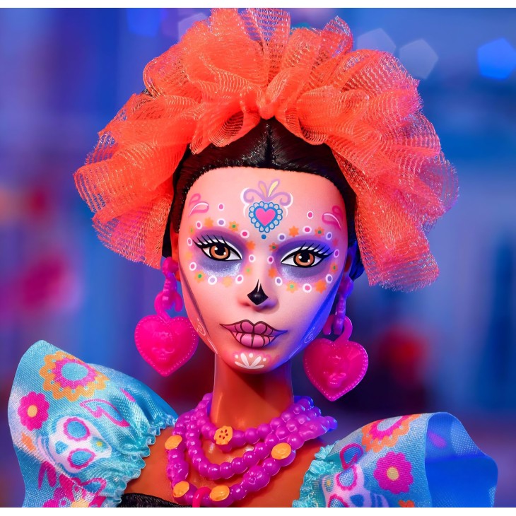 Barbie Dia de Muertos baba, gyűjtői kiadás, HRM72 modell – egyedi részletek, hagyományos mexikói dizájn