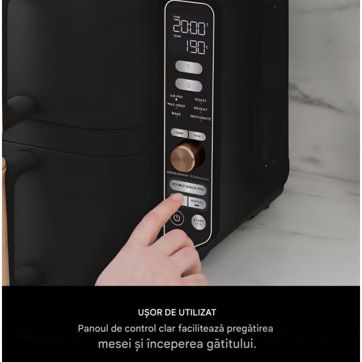 Ninja Double Stack XL SL400EUCP forrólevegős fritőz, 9,5 L, 2 függőleges fiók, 4 főzési szint, kompakt kialakítás, 6 funkció, 8 adag, csipesz mellékelve, fekete/réz, szállítási idő 7-8 nap