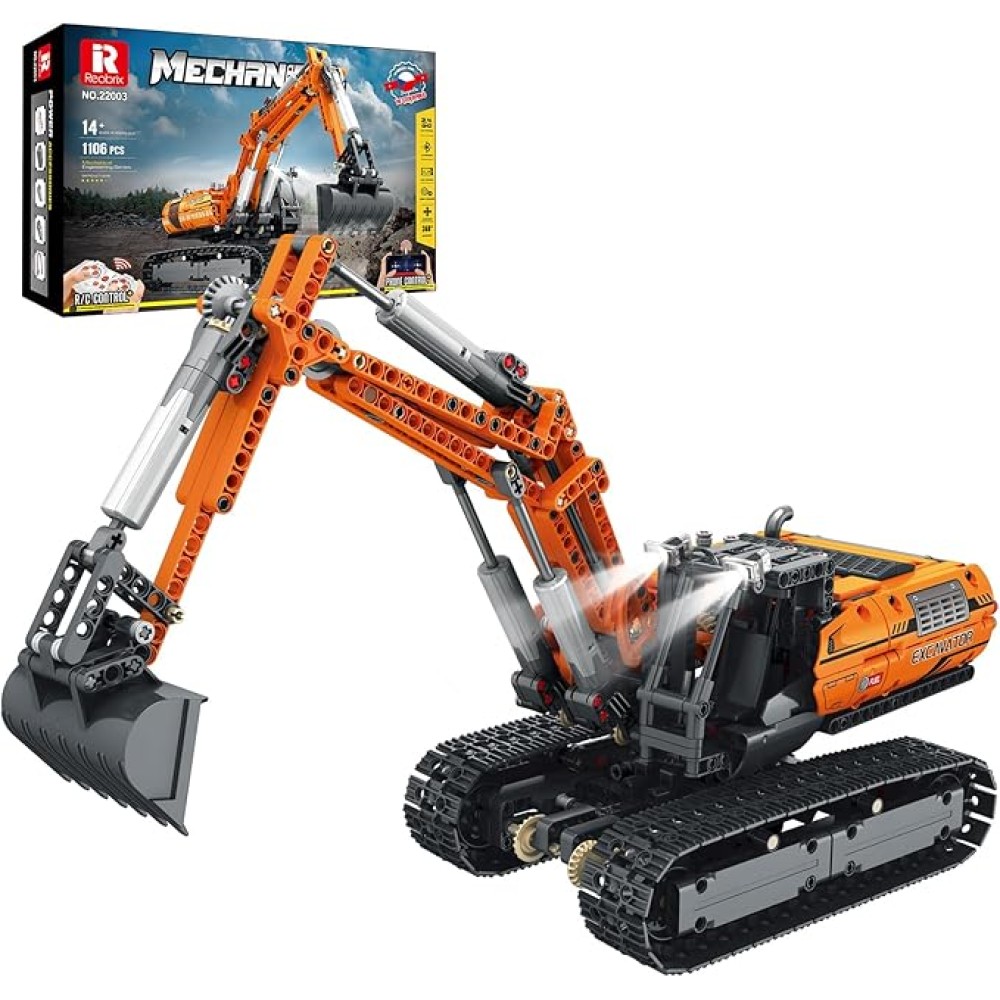Reobrix RC kotrógép építőkészlet, távirányítású építőipari jármű alkalmazásvezérléssel, 1106 darabos, 22003, 14+