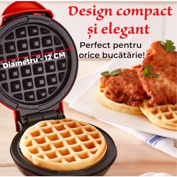 Mini gofrisütő, Bukaté, tapadásmentes lapok, jelzőfény, piros