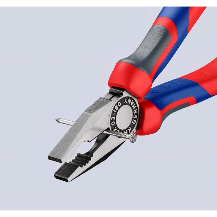 KNIPEX 03 02 180 SB kombinált fogó, 180 mm, professzionális 3 az 1-ben szerszám kábelek megfogásához, vágásához és hajlításához